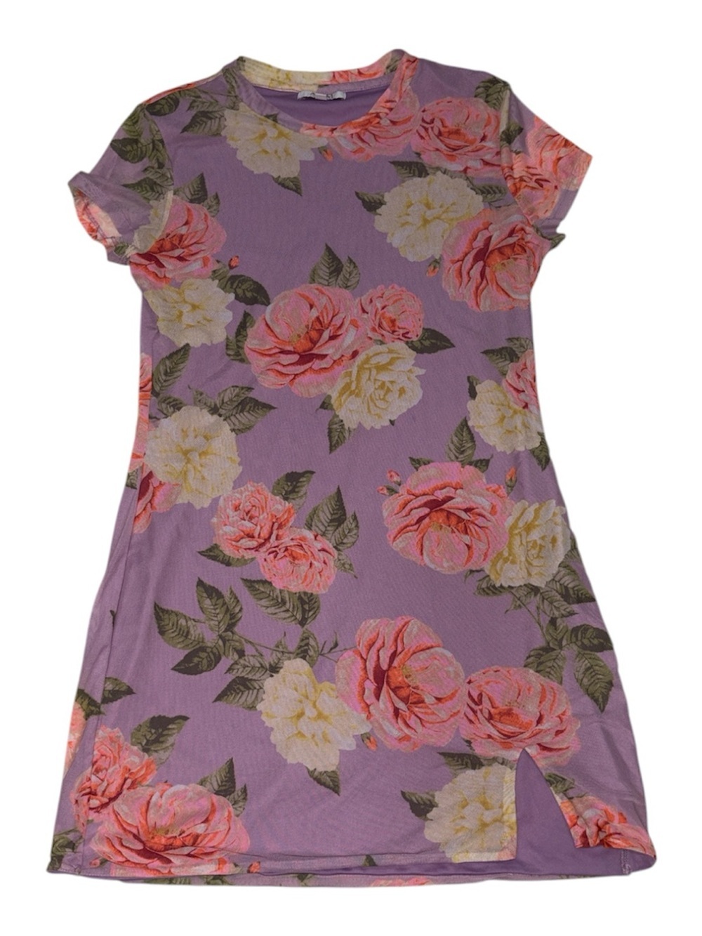 AFRM Women’s Lavender Floral Shift Dress with Pink & Cream Roses Size L
